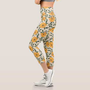 Leggings Capri Motif de fleurs de crapaud orange