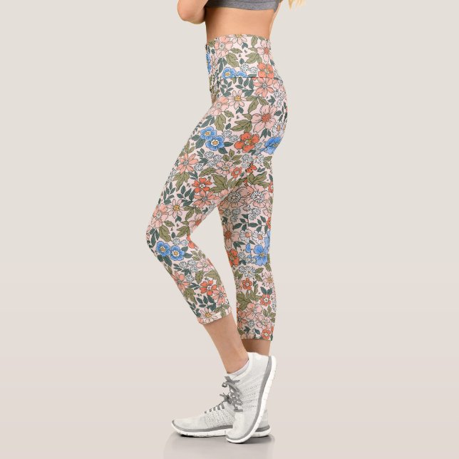 Leggings Capri Motif de fleurs du jardin de corail (Gauche)