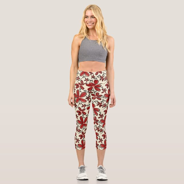 Leggings Capri Motif de fleurs rouges (Recto)