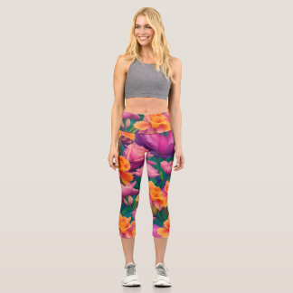 Leggings Capri Motif de fleurs tropicales hawaïennes