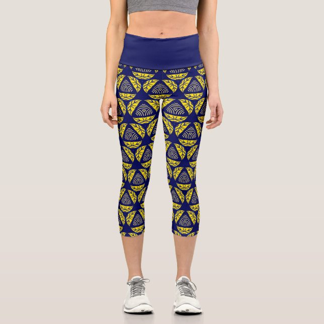 Leggings Capri Motif de formes géométriques Abstraites Jaune Bleu (Recto)