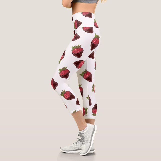 Leggings Capri Motif de fraises couvertes de chocolat (Gauche)