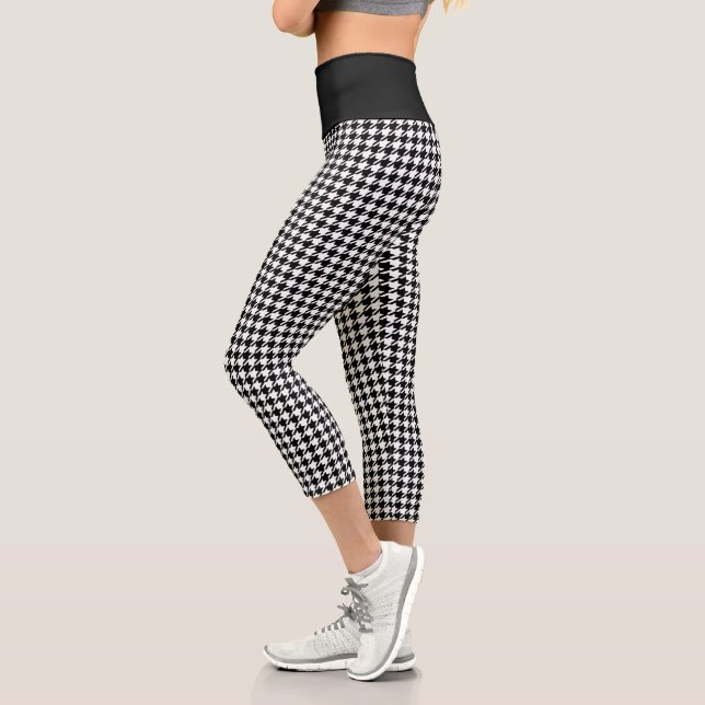 Leggings Capri Motif de Houndstooth noir et blanc rétro (Gauche)