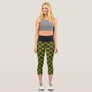 Leggings Capri Motif de Jacquard Tartan Jaune Vert