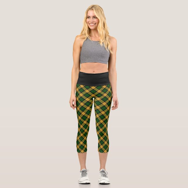 Leggings Capri Motif de Jacquard Tartan Jaune Vert (Recto)