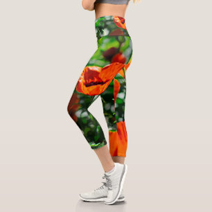 Leggings Capri Motif de jardin Stylisé Red Poppy