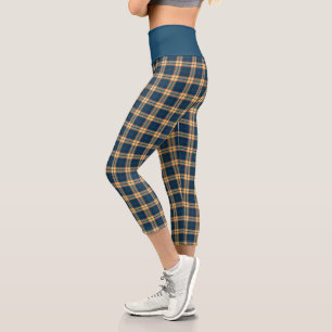 Leggings Capri Motif de la marine Blue Yellow Madras Plaid