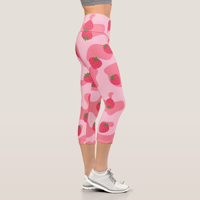 Leggings Capri motif de la vache à fraise kawaii (Droite)