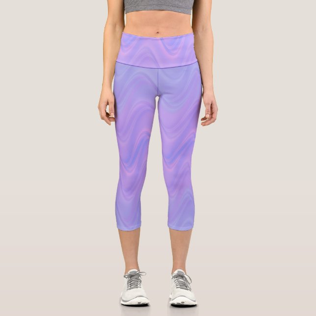 Leggings Capri Motif de lignes ondulées rose violet (Recto)