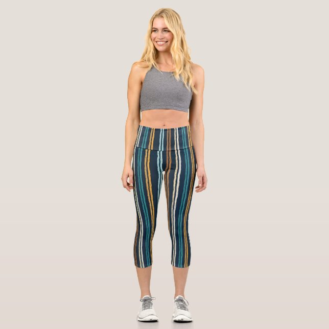 Leggings Capri Motif de lignes verticales abstraites (Recto)