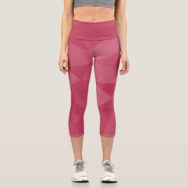 Leggings Capri Motif de maille géométrique rose clair (Recto)