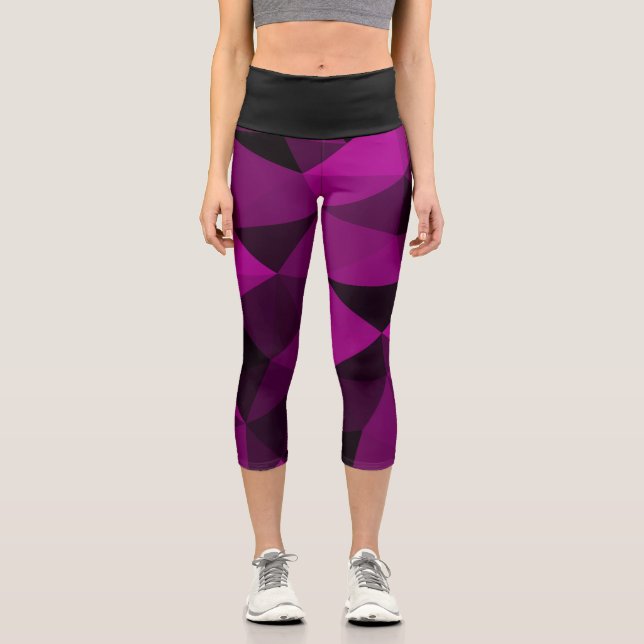 Leggings Capri Motif de maille géométrique rose noir (Recto)