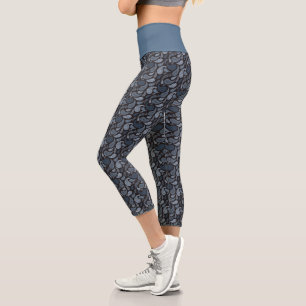 Leggings Capri Motif de marguerite bleu foncé Capris haut taille