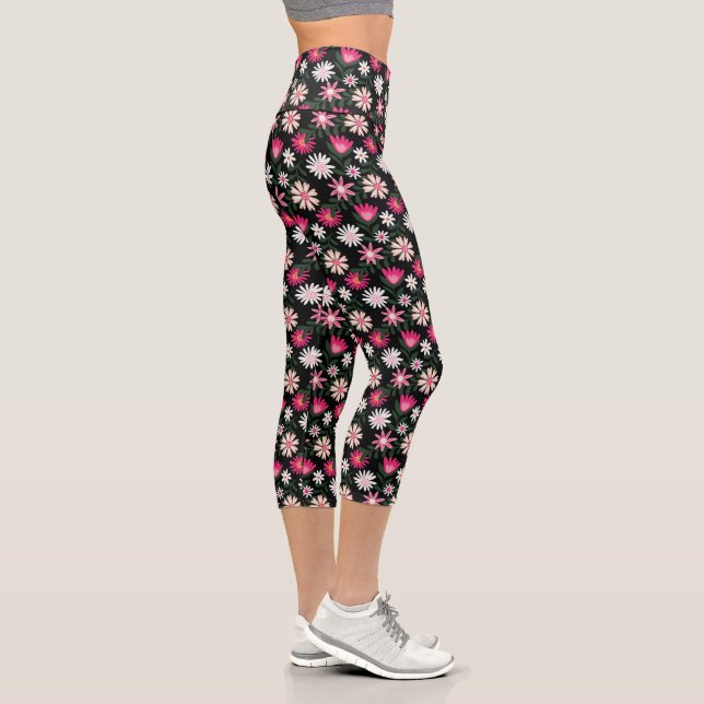 Leggings Capri Motif de marguerite rose et blanc (Droite)