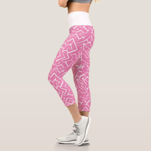 Leggings Capri Motif de méandre rose et blanc Maze moderne