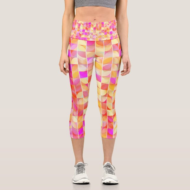 Leggings Capri Motif de mosaïque rouge rose jaune géométrique Abs (Recto)