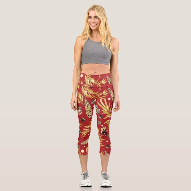 Leggings Capri Motif de Noël, Pine Snow 3 (Recto)