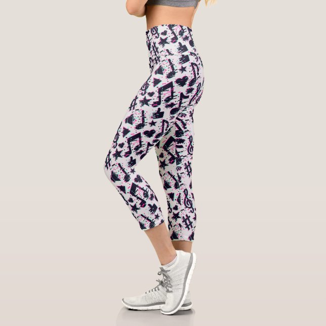 Leggings Capri Motif de notes musicales et de coeurs déformés (Gauche)