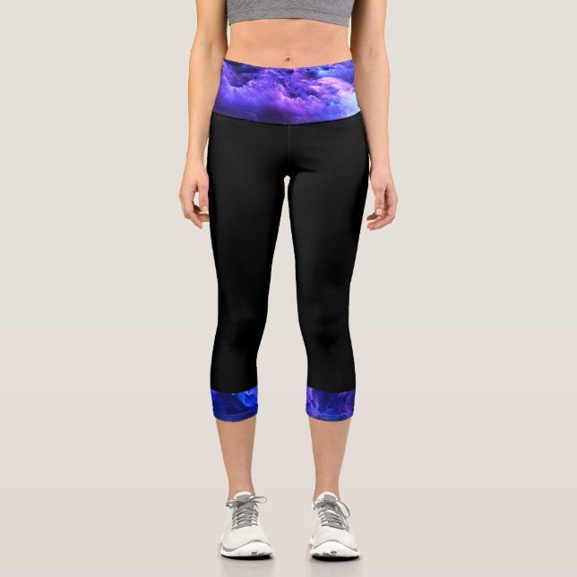 Leggings Capri Motif de nuages noirs et violets (Recto)