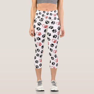 Leggings Capri Motif de pattes, pattes noires, pattes rouges, cœu