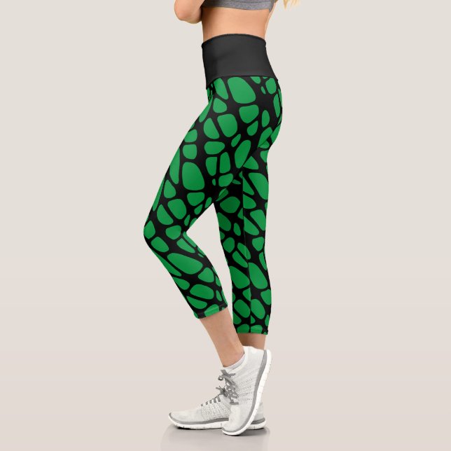 Leggings Capri Motif de peau Abstraite verte et noire (Gauche)