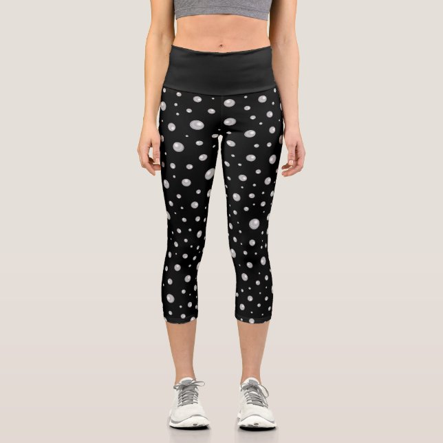 Leggings Capri Motif de perle sur fond noir (Recto)