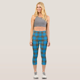 Leggings Capri Motif de plaid bleu et noir