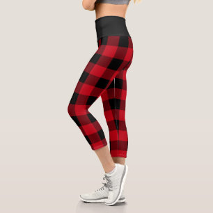 Leggings Capri Motif de plaid rustique de Buffalo rouge et noir