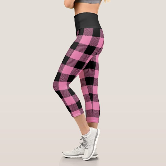 Leggings Capri Motif de plongée de buffle noir et rose rustique (Gauche)
