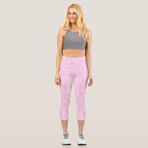 Leggings Capri Motif de raquette de tennis Pastel Pink