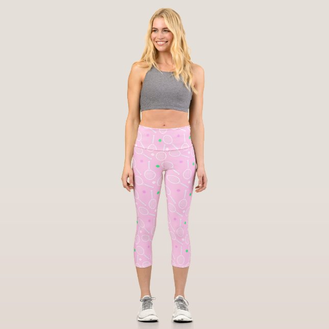 Leggings Capri Motif de raquette de tennis Pastel Pink (Recto)