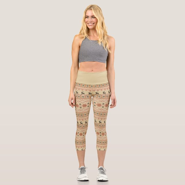 Leggings Capri Motif de rennes de Noël (Recto)