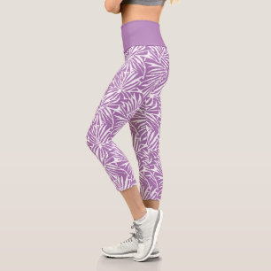 Leggings Capri Motif de répétition Pale Purple Tropical Leaf
