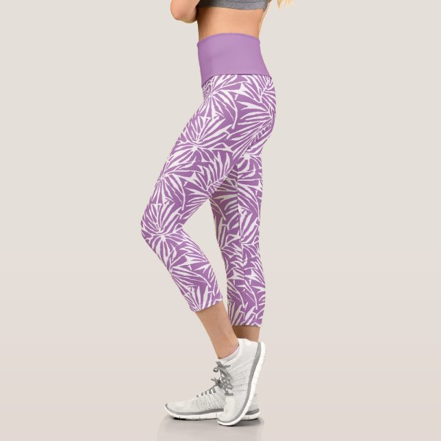 Leggings Capri Motif de répétition Pale Purple Tropical Leaf (Gauche)