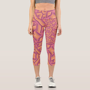 Leggings Capri Motif de Starburst Psychedélique – Rose et Orange 
