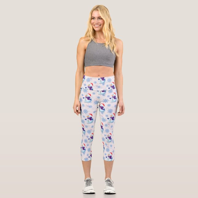 Leggings Capri Motif de surface Snowman de Noël (Recto)