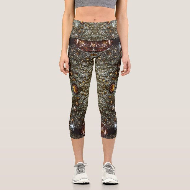 Leggings Capri motif de texture brun Abstrait, gris foncé (Recto)