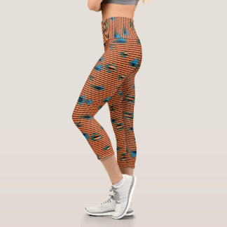 Leggings Capri Motif de tissu orange et bleu brûlé