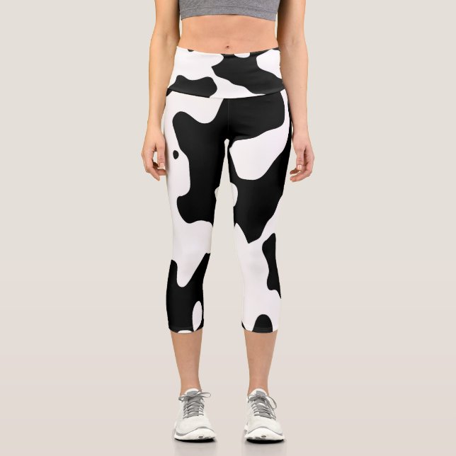Leggings Capri Motif de vache noir et blanc (Recto)