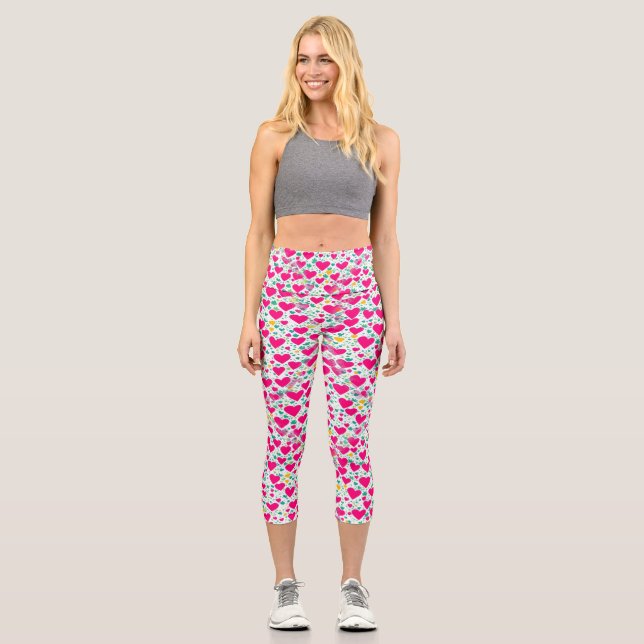 Leggings Capri Motif des coeurs et feuilles verts (Recto)