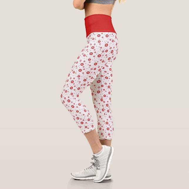 Leggings Capri Motif des flocons blancs et rouges de Noël (Gauche)