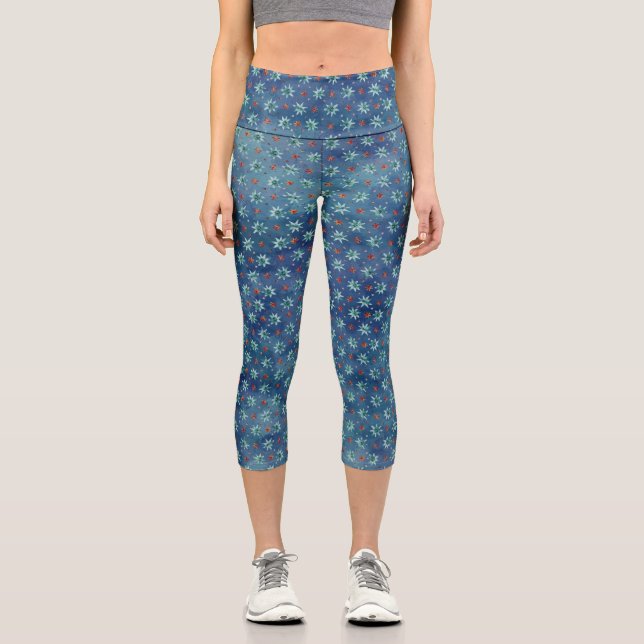 Leggings Capri Motif des flocons de neige de Noël (Recto)