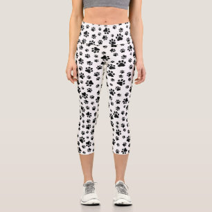 Leggings Capri Motif des pattes, pattes de chien, noir et blanc