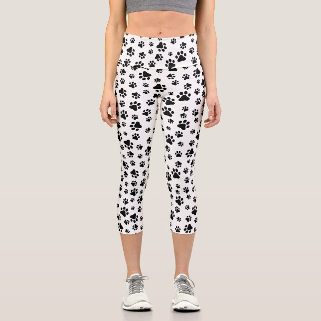 Leggings Capri Motif des pattes, pattes de chien, noir et blanc (Recto)