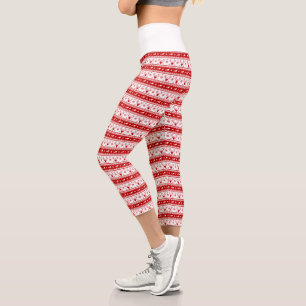 Leggings Capri Motif des têtes de cerfs de Noël blanc et rouge