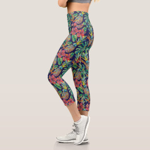 Leggings Capri Motif d'hibiscus à ananas tropicaux