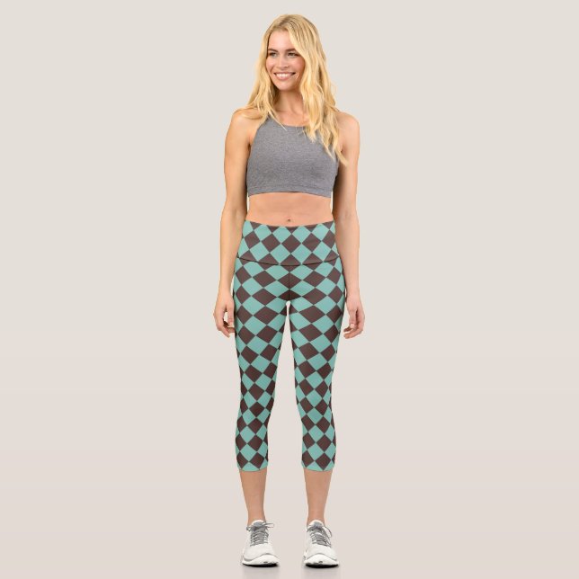 Leggings Capri Motif diamant à carreaux brun sarcelle  (Recto)