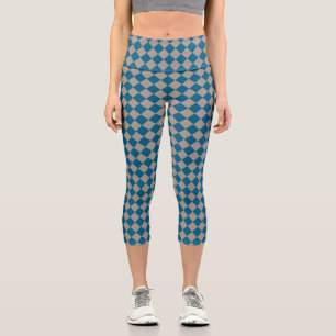 Leggings Capri Motif diamant à carreaux gris bleu