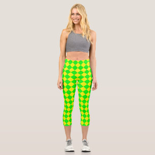 Leggings Capri Motif diamant à carreaux jaune vert 