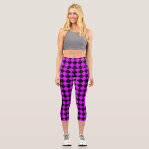 Leggings Capri Motif diamant à carreaux noir et violet
